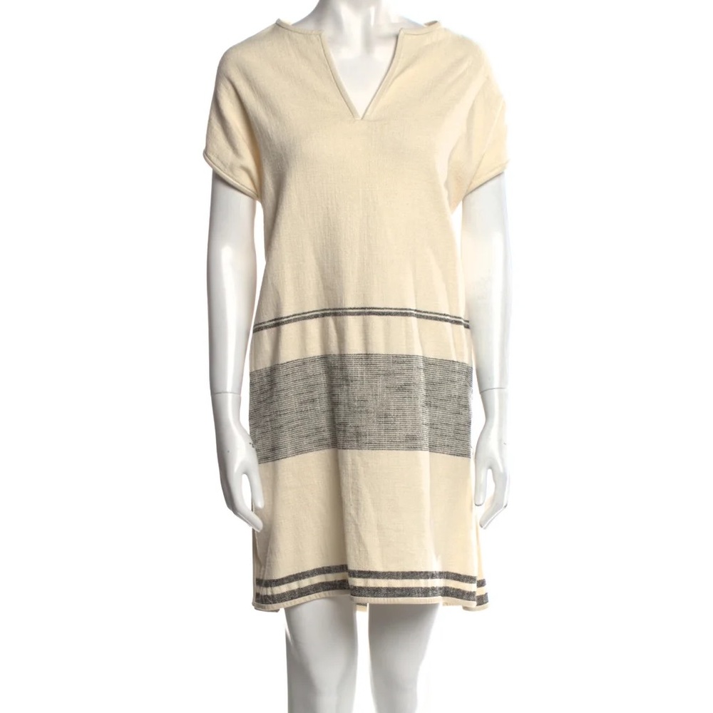 Linen Shift Dress With Leather Seam Detail